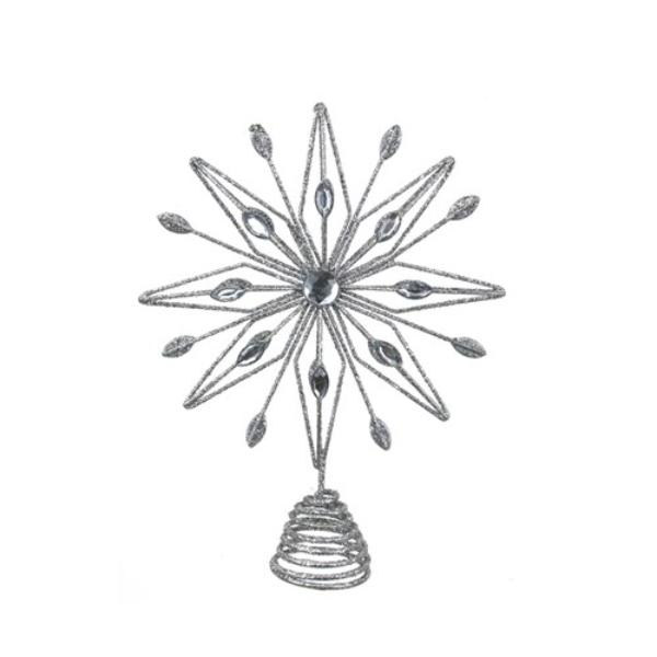 Silver Glitter & Acrylic Starbust Tree Topper - 27cm