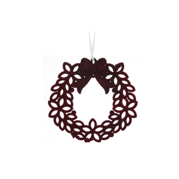Burgundy Hanging Flocked Wreath - 12cm