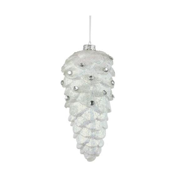 White & Clear Jewelled Pinecone - 25x15cm