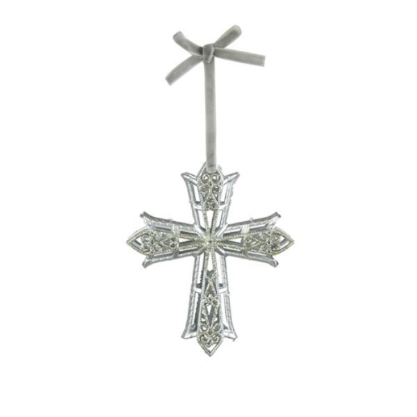 Platinum Crucifix Tree Decoration - 12.5cm