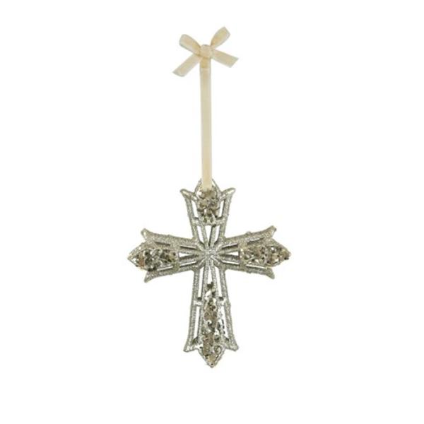 Champagne Crucifix Hanging Tree Decor - 12.5cm
