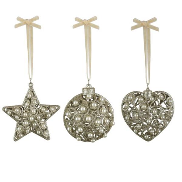 Assorted Champagne Glitter Hanging Decorations - 10cm