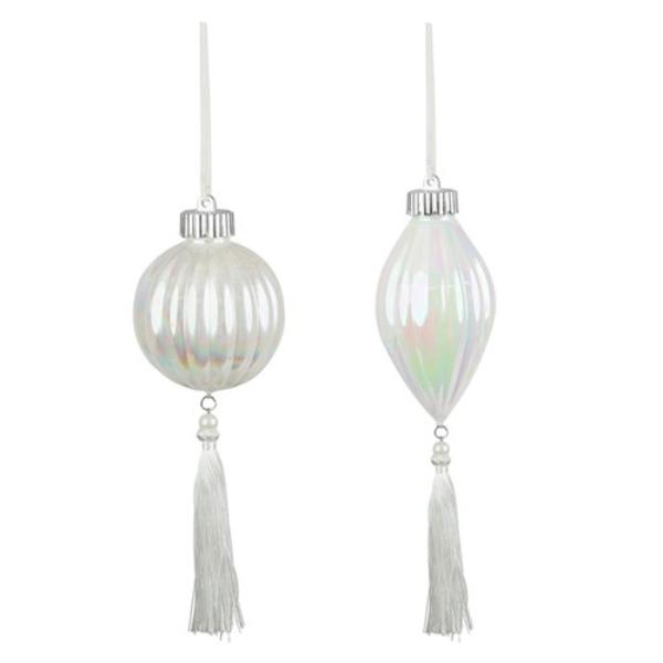 White Iridescent Finial Or Bauble With Tassel - 23cm