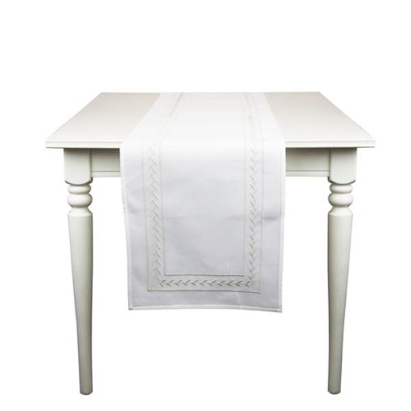 Silver Embroidered Edge Table Runner - 173cm