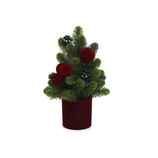 Burgundy Flocked Ball Christmas Tree - 33cm