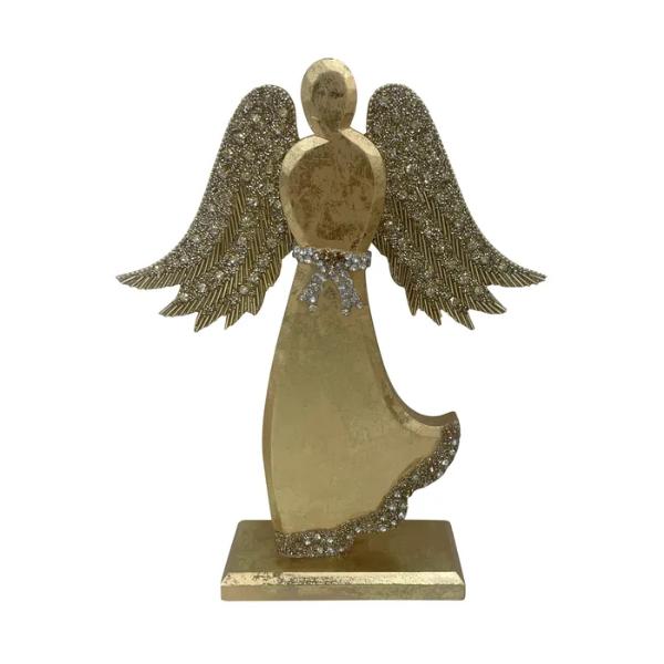 Wood & Acrylic Gold Angel With Rhinestone - 33cm