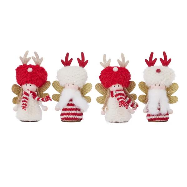 4 Pack Red & White Fabric Angel Hangers - 11cm