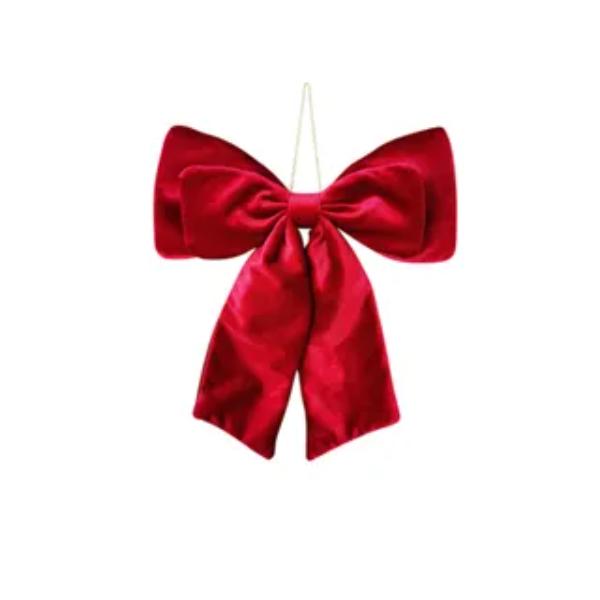 Burgundy Velvet Hanging Bow - 34cm