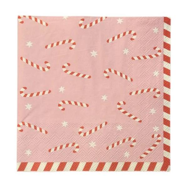 Cand Cane 20pck 3Ply 33cm Napkin Pink