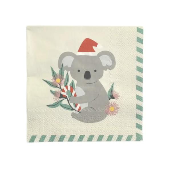 20 Pack Christmas White & Green Koala 3Ply Napkin - 33cm