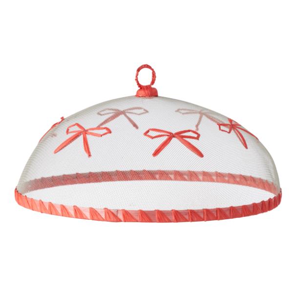 White & Red Bow Mesh Food Cover - 35cm