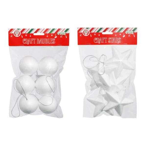 6 Pack Polystyrene Stars Or Baubles