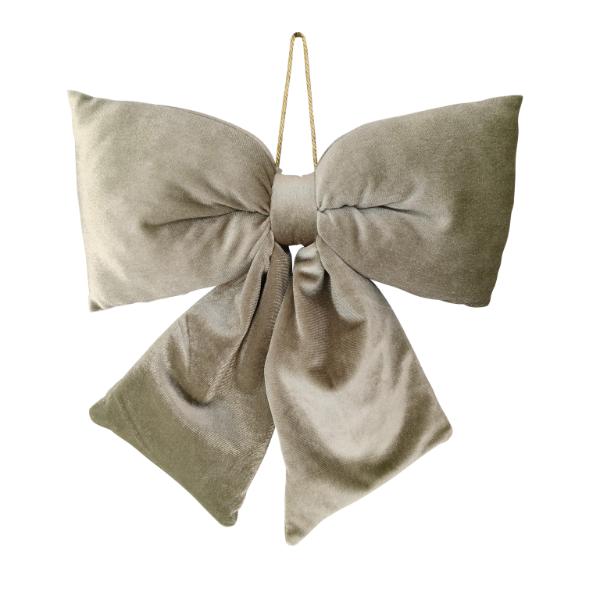 Sage Velvet Bow Tie Decoration - 34cm