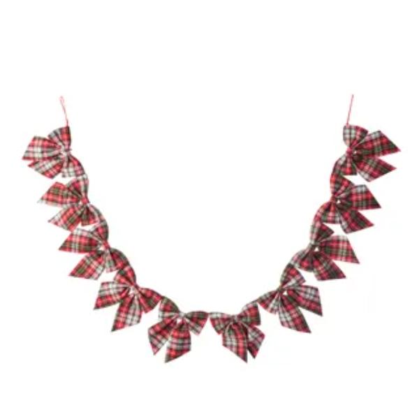 Festive Plaid Bow Garland - 180cm