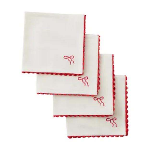 4 Pack Embroidered Bow Napkins - 40cm