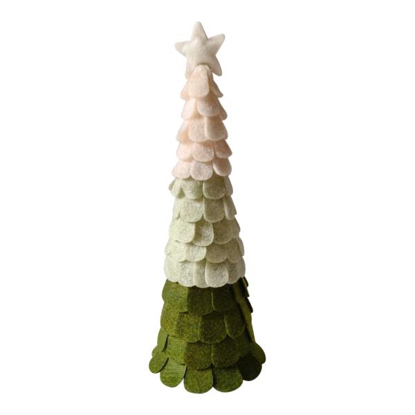 White & Green Scalloped Yule Felt Tree - 38cm