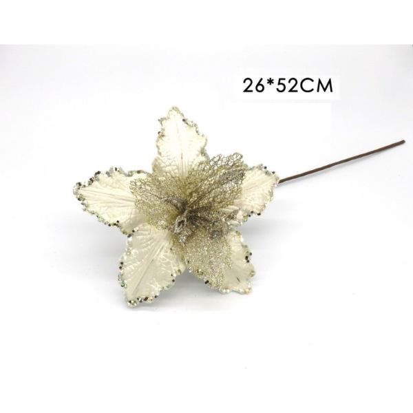 Christmas Cream & Gold Glitter Sequin Flower - 26cm x 52cm