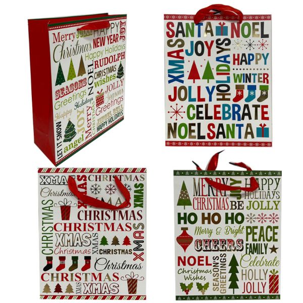 Medium Christmas Hot Stamped Words Gift Bag - 18cm x 23.5cm x 8cm