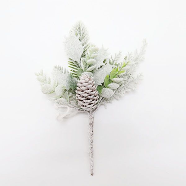 Snowy Mixed Leaf Pick With Cone - 25cm