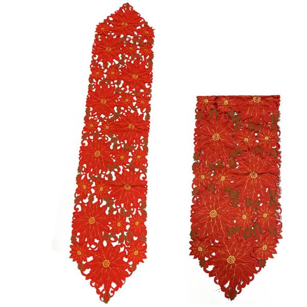 Christmas Red Embroidery Runner - 38cm x 176cm