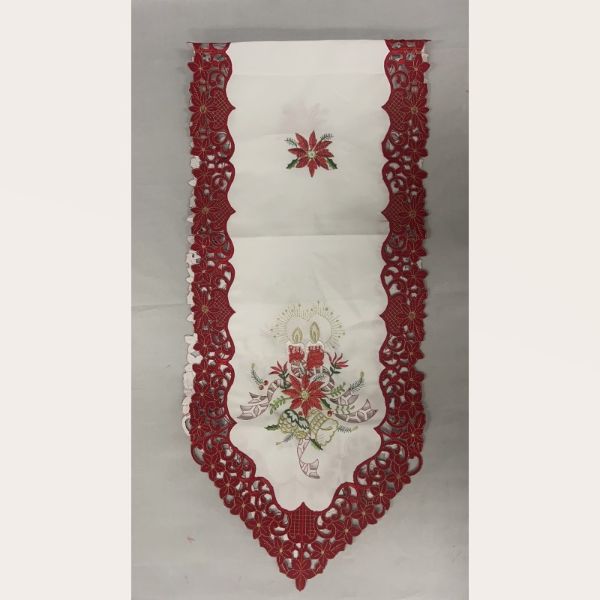 Christmas Floral Embroidery Runner - 38cm x 176cm