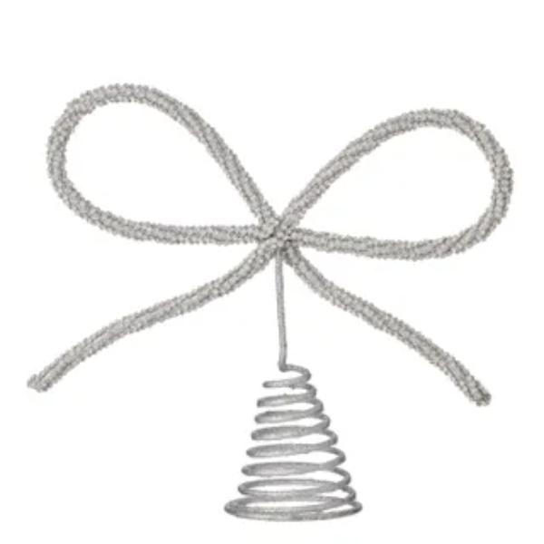 Silver Lametta Bow Tree Topper - 22cm