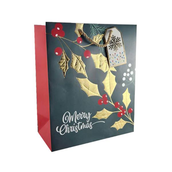 Christmas Holly & Berry Gift Bag - 23cm x 18cm x 10cm