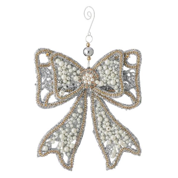 White & Gold Pearl Bow - 25cm