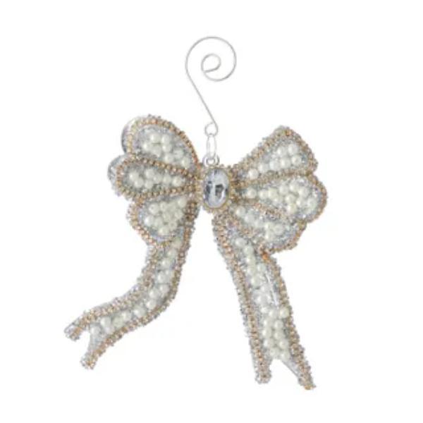 White & Gold Neve Pearl Detail Bow - 15cm