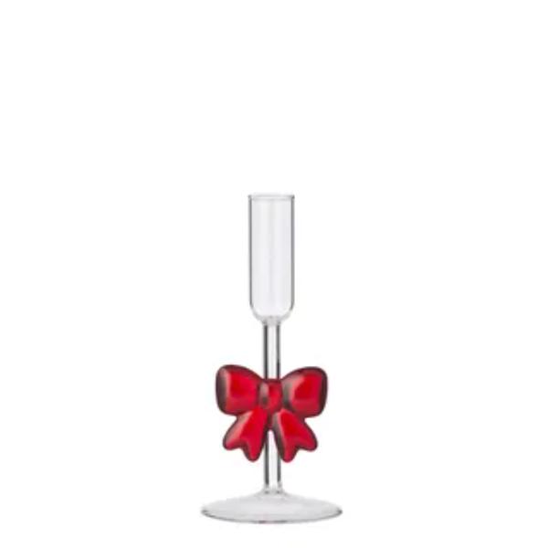 Red Bow Glass Candleholder - 17.5cm