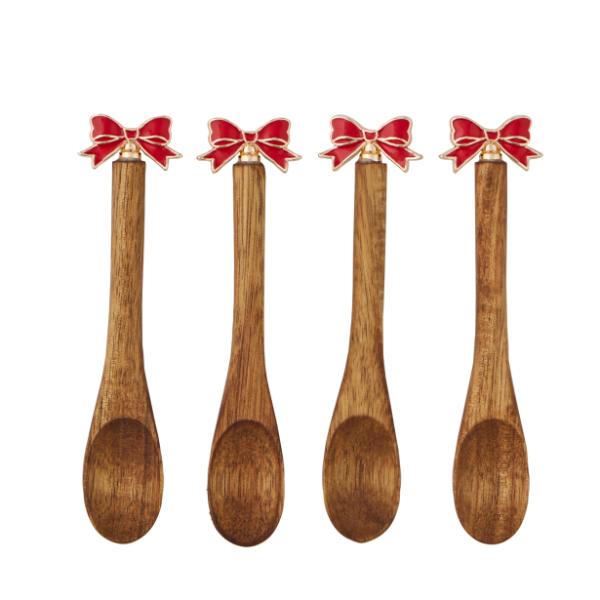 4 Pack Acacia Spoons With Bows