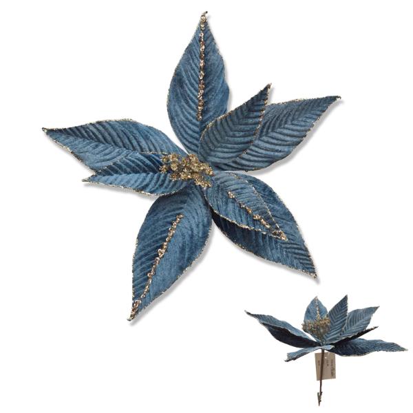 Blue & Gold Xmas Flower With Clip