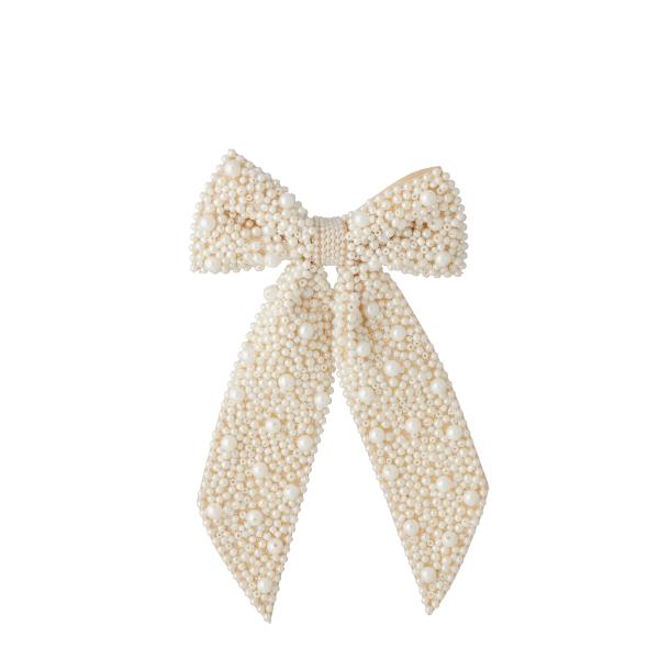 White Pearl Bow Decoration - 28cm