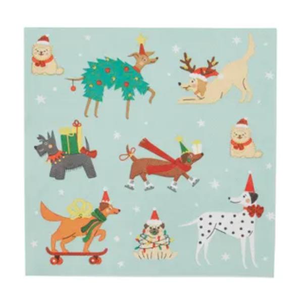 20 Pack Holiday Dogs Napkins - 33cm