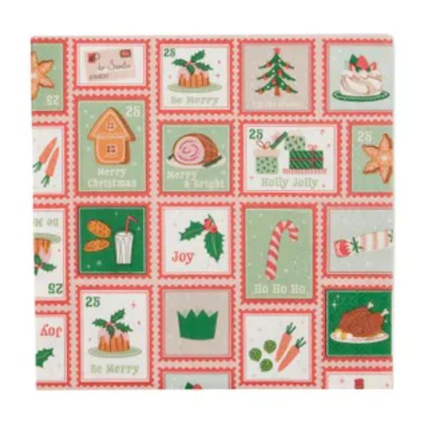 20 Pack Christmas Stamps Napkins - 33cm