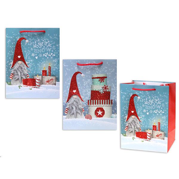Medium Christmas Snow Gnome Gift Bag - 18cm x 23cm x 10cm