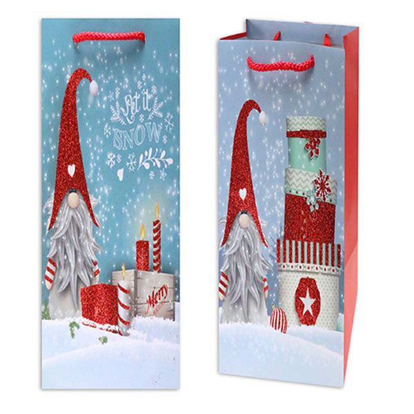 Small Christmas Snow Gnome Gift Bag - 13cm x 36cm x 9cm