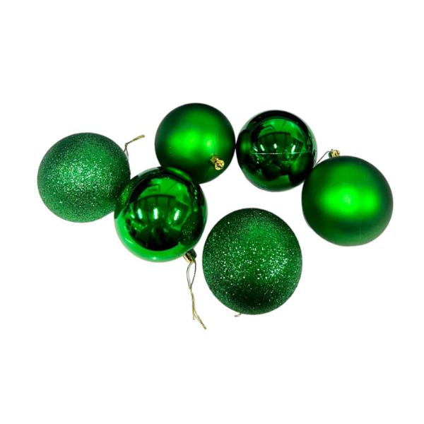 6 Pack Green Baubles - 6cm