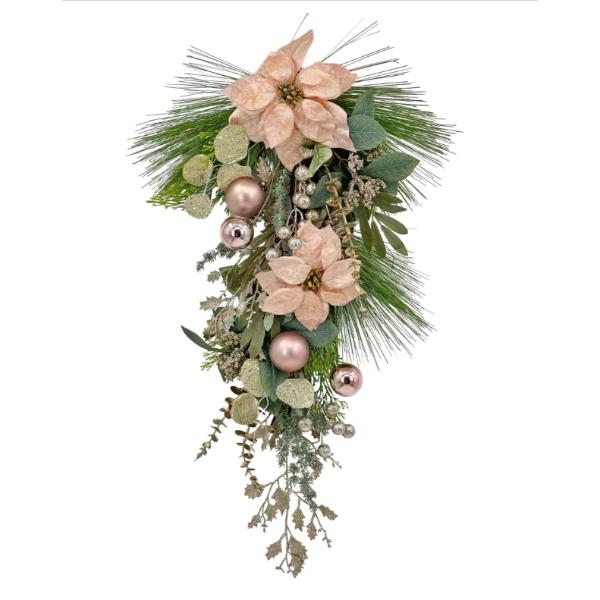 Christmas Pink Poinsettia Pine & Berry Drop - 70cm