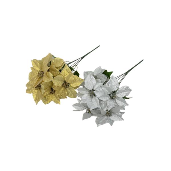 5 Head Gold Or Silver Poinsettia Bunch - 45cm