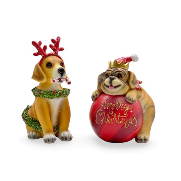 Christmas Polyresin Dog - 11.5cm x 9.5cm x 20cm