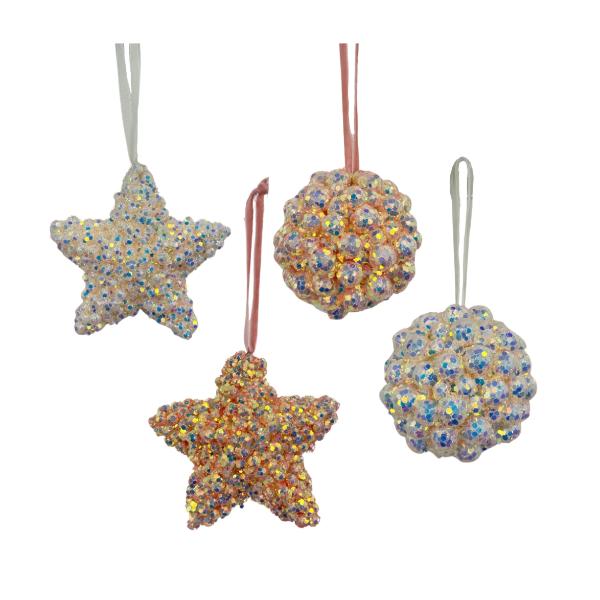 Christmas Assorted Sparkling Popcorn Bauble / Star - 8cm - 12cm