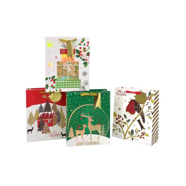 FOILED TRADITIONAL XMAS BAG XLRG 42X31X12CM 4 ASST