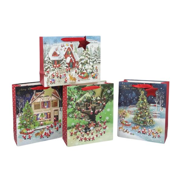 XMAS FESTIVAL SANTAS GIFT BAG MED 23X18X10CM 4 ASST