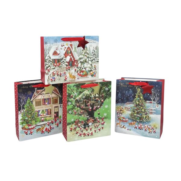 XMAS FESTIVAL SANTAS GIFT BAG LRG 32X26X12CM 4 ASST