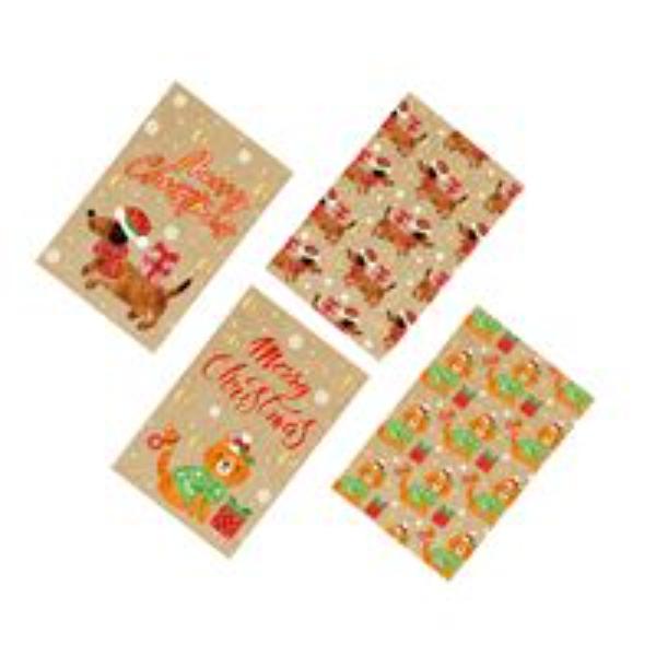 8 Pack Kraft Festive Pets Christmas Cards - Assorted