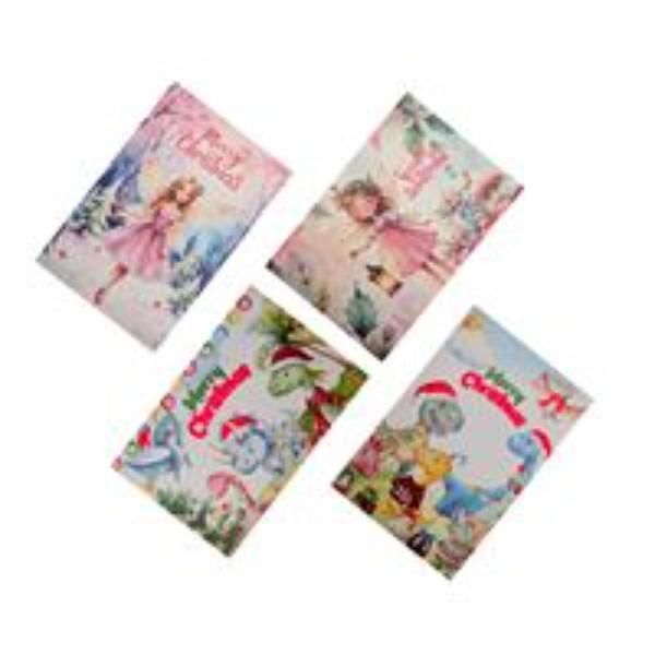 8 Pack Fairy & Dinosaur Christmas Glitter Cards - Assorted