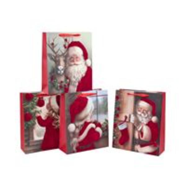 Small Flocked Velvet Santa Gift Bag - 14x11x6cm