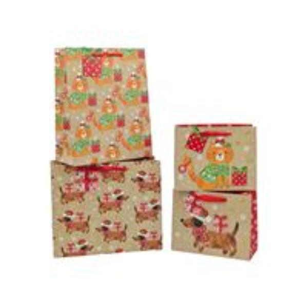 Large Kraft Festive Pets Foiled Gift Bag - 32x26x12cm