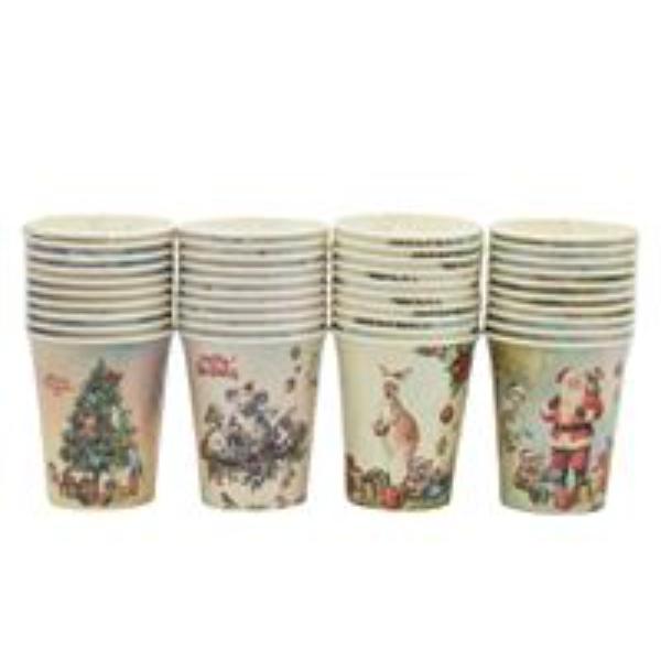10 Pack Aussie Native Xmas Paper Cups - 250ml